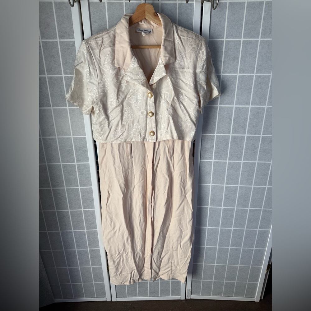 Vintage Ultra Dress Elegant Cream Midi Dress, Size 14.